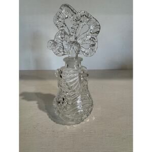 Irice Clear Pressed Glass Perfume Bottle BTG 50s Ribbon & Bowl design w/stopper